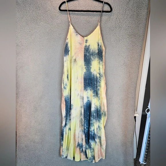 Entro Womens Maxi Dress Sz XL Tye Dye Beachy Boho Hippie Swiss Dot Adj. Straps - Picture 7 of 13